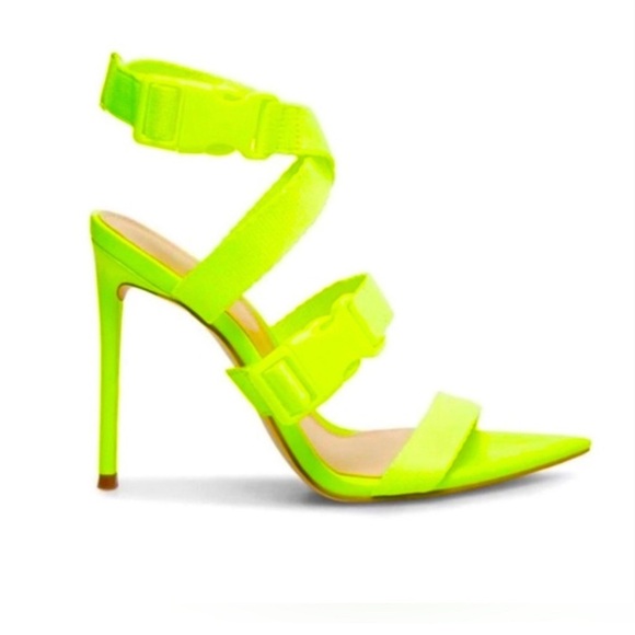 WINNIE HARLOW X STEVE MADDEN RUMPUNCH Neon Lime Green Strap Heels Size 6 - Picture 1 of 5